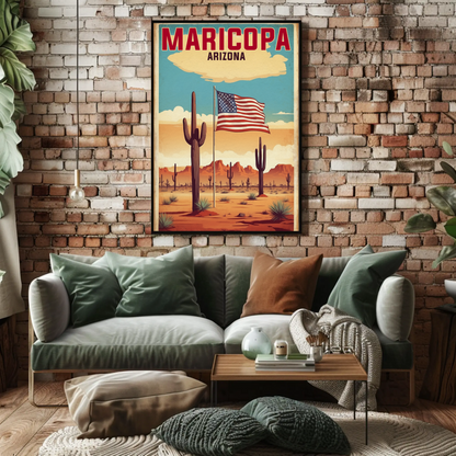 Maricopa Arizona Desert Flag Vintage Travel Poster