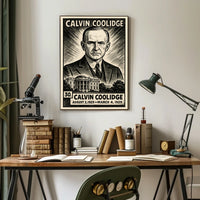 Calvin Coolidge 30th President of the United States B & W Comic Sketch Poster