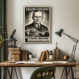 Calvin Coolidge 30th President of the United States B & W Comic Sketch Poster