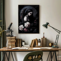 Dark Angelic Fantasy Woman with Dramatic Flowers Poster PosterGoat