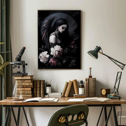 Dark Angelic Fantasy Woman with Dramatic Flowers Poster PosterGoat