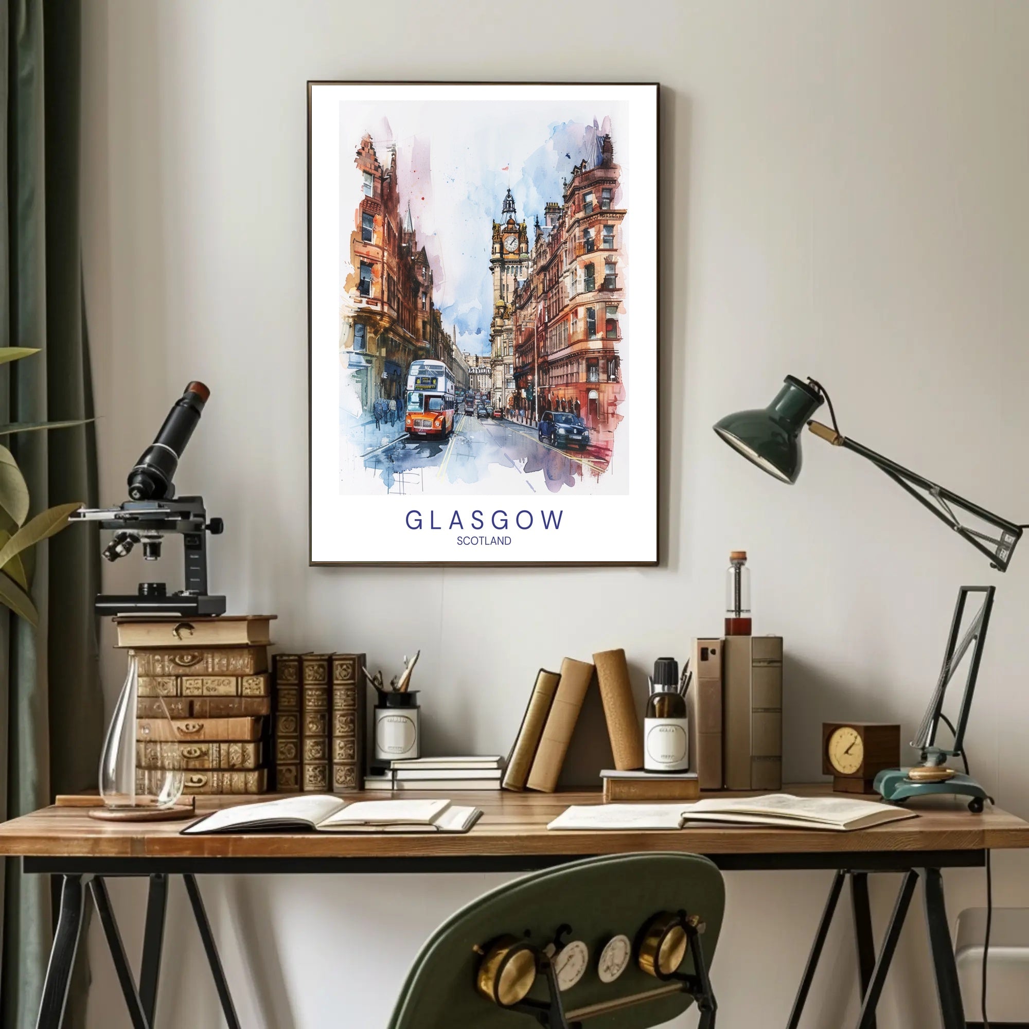 Glasgow Street Scene Vibrant Urban Cityscape Poster PosterGoat