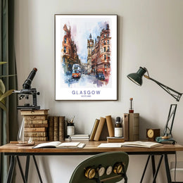 Glasgow Street Scene Vibrant Urban Cityscape Poster PosterGoat