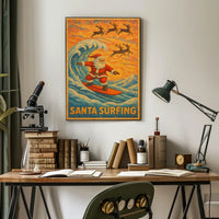 Santa Surfing Christmas Mosaic Art Poster