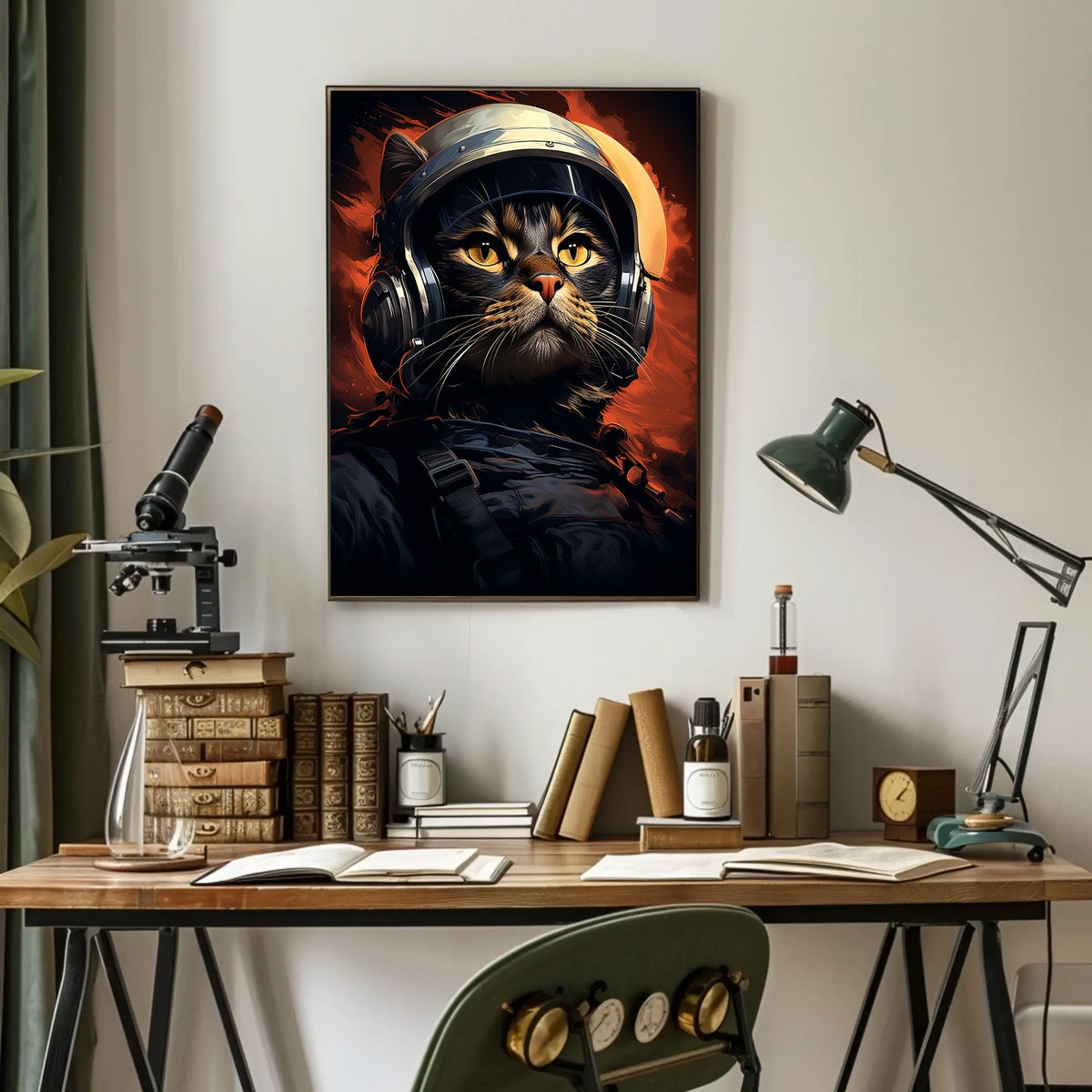 Astronaut Cat in Fiery Space Adventure Poster