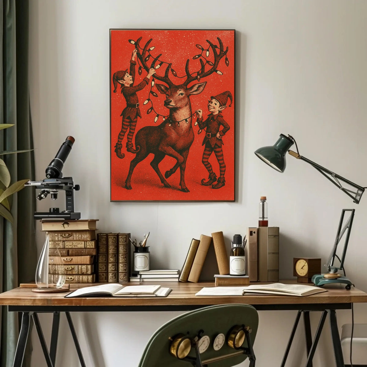 Festive Reindeer And Elves Poster