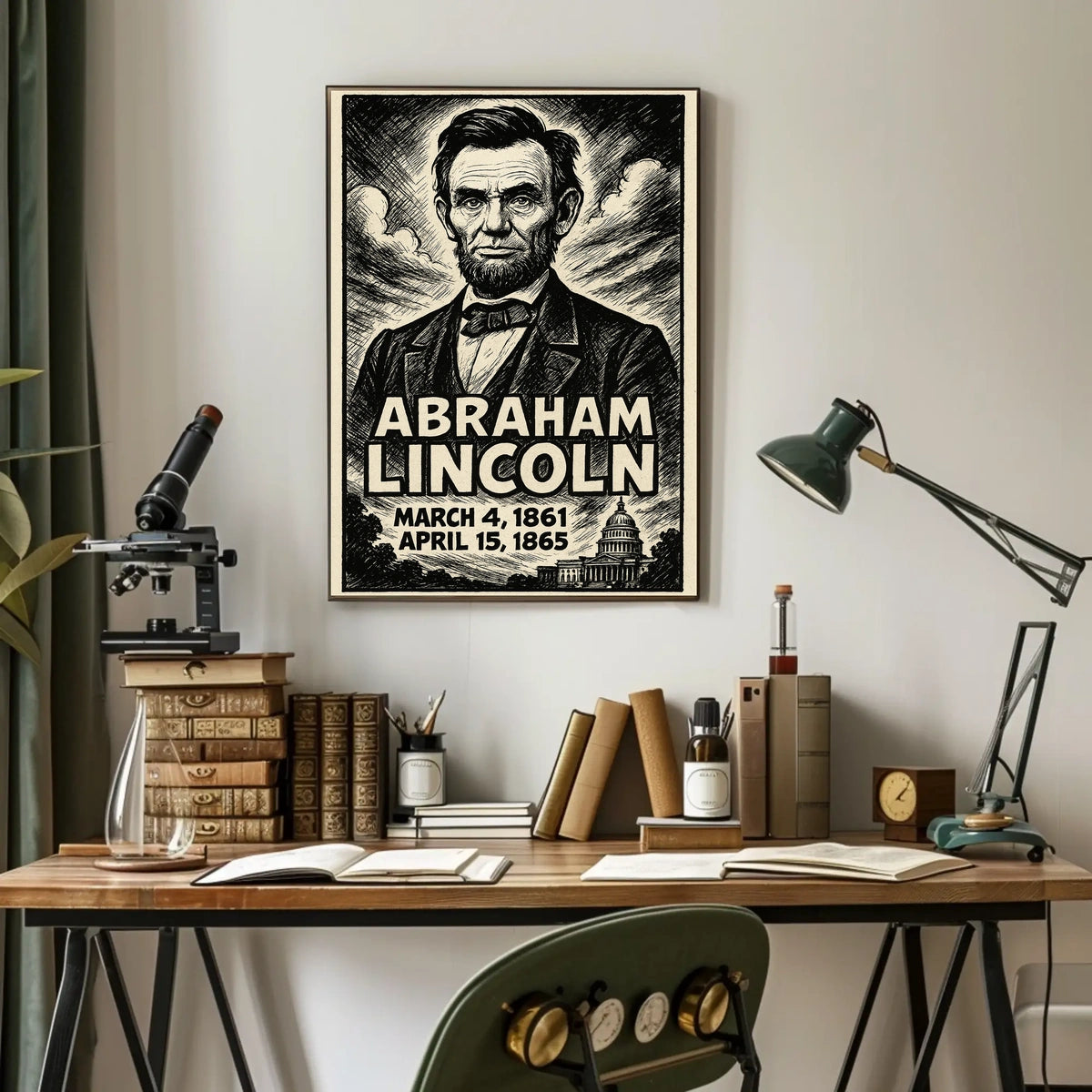 Abraham Lincoln 16th President of the United States B & W Comic Sketch Poster
