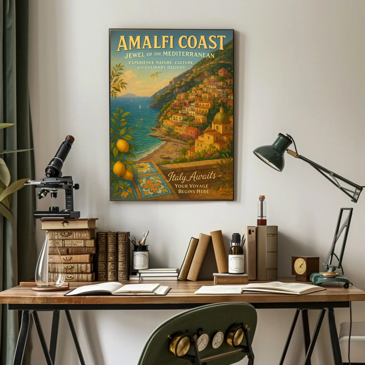 Amalfi Coast Vintage Travel Poster: Mediterranean Charm
