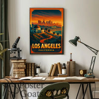 Los Angeles Sunset Vintage Travel Poster