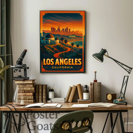 Los Angeles Sunset Vintage Travel Poster