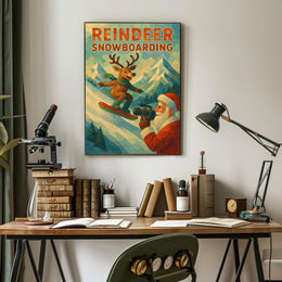 Reindeer Snowboarding Adventure Poster
