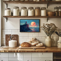 Lighthouse Moonlit Serenity: Coastal Exploration Art Print