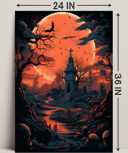 Haunted Moonlit Cemetery Poster