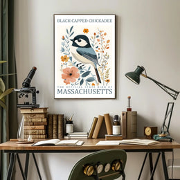 Black-Capped Chickadee Massachusetts Heritage Art Poster