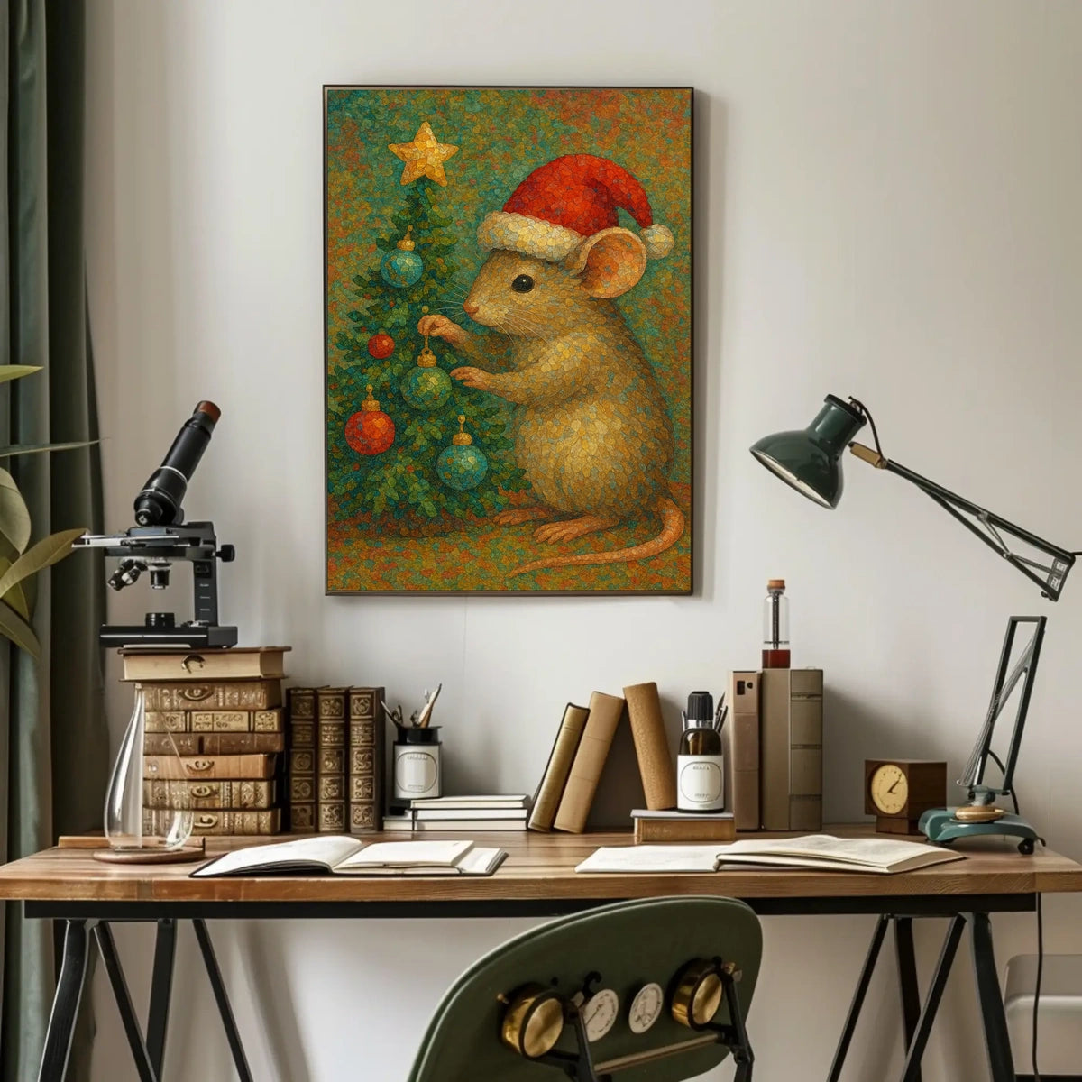 Festive Mouse and Christmas Tree Poster