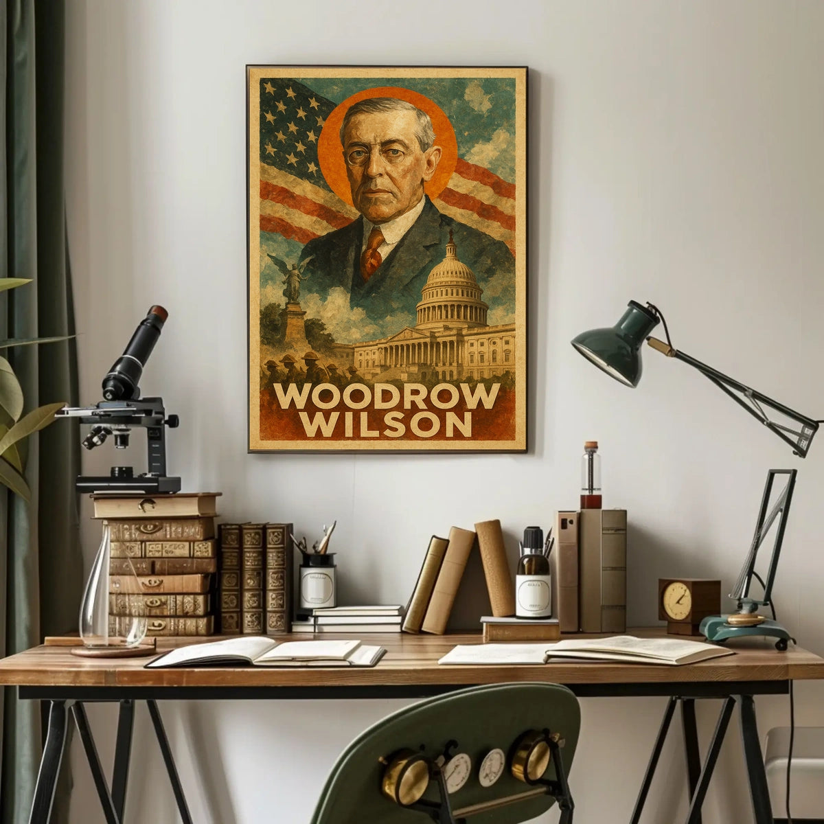 Woodrow Wilson 28th President of the United States Layered Digital Collage Poster