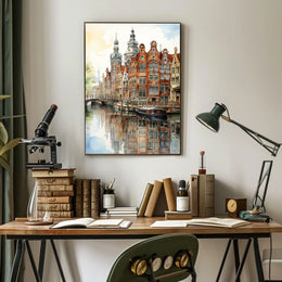 Amsterdam Canal Scene Classic Dutch Architecture Travel Poster