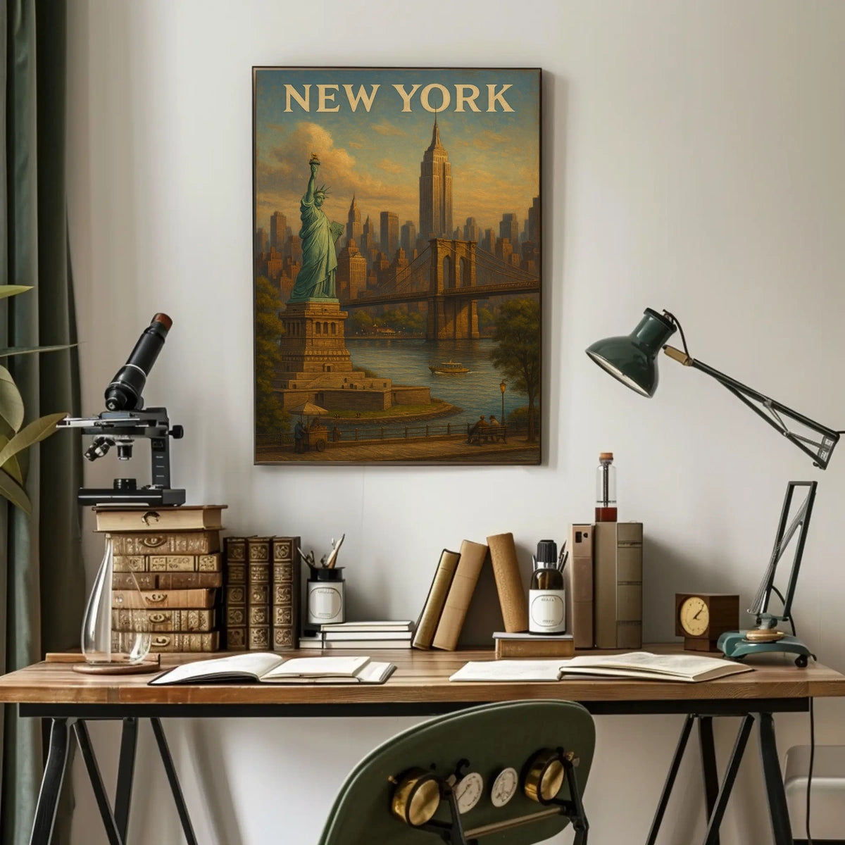New York City Skyline Cityscape Poster Vintage Wall Art