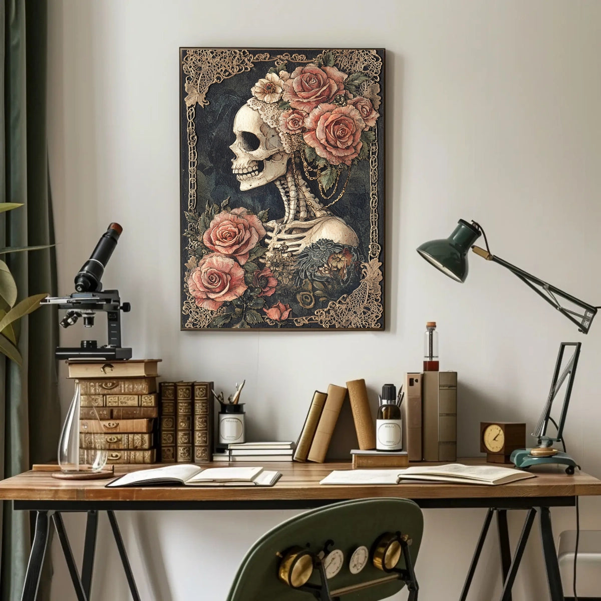 Skull and Roses Floral Elegance Artistic Poster