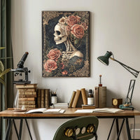 Skull and Roses Floral Elegance Artistic Poster