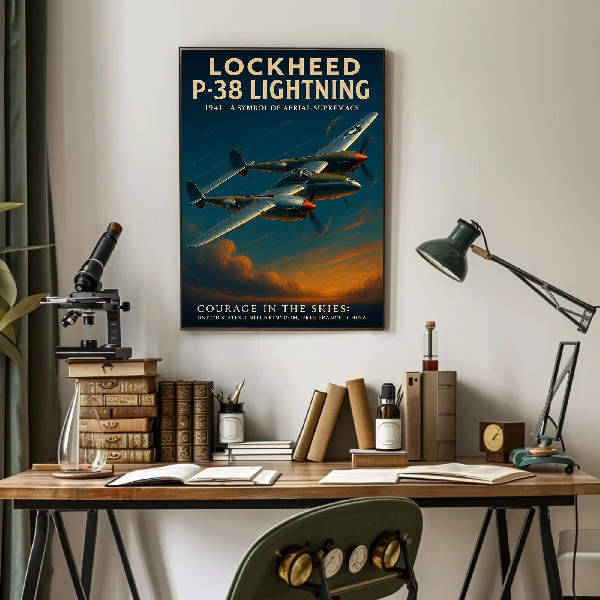 P-38 Lightning Vintage Aviation Poster Print