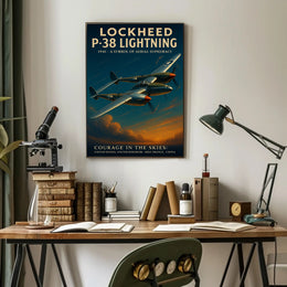 P-38 Lightning Vintage Aviation Poster Print
