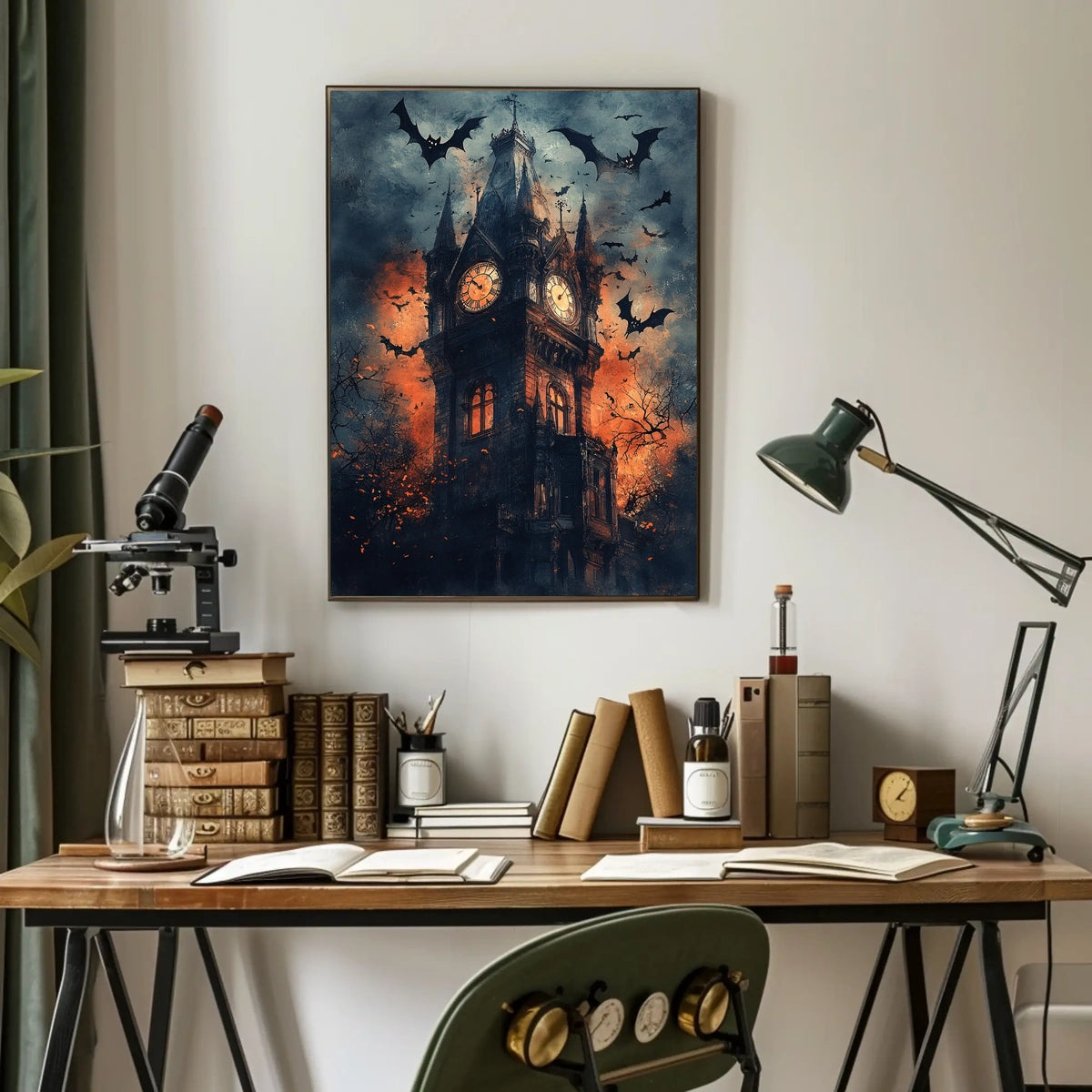 Gothic-Style Clock Tower Art Poster in Eerie Environment - Artistic Poster