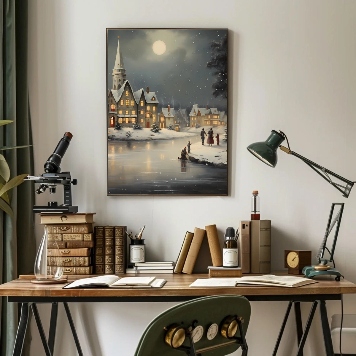 Winter Village Scene Poster