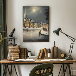 Winter Village Scene Poster