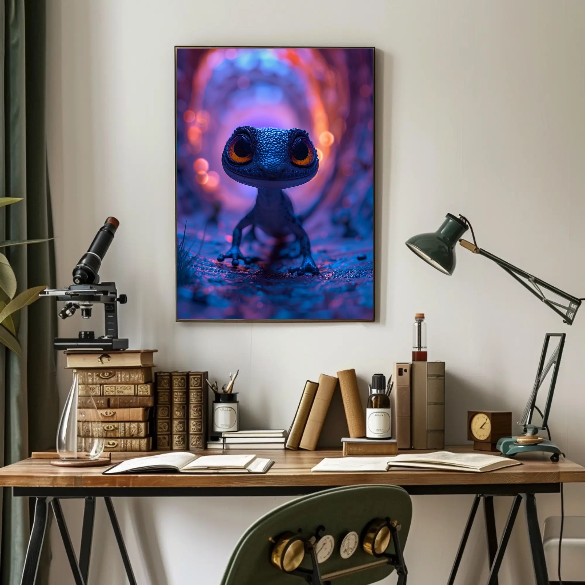 Vivid Gecko in Fantastical Setting Fantasy or Mythology Poster PosterGoat