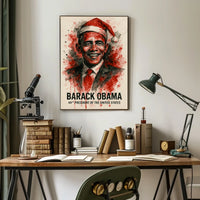 Barack Obama Santa Hat Portrait Historical Presidential Poster