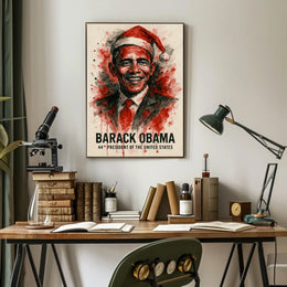 Barack Obama Santa Hat Portrait Historical Presidential Poster