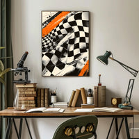 Dynamic Racing Energy: Abstract Poster with Checkered Pattern