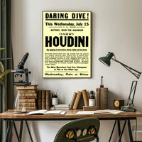 Houdini Daring Dive Early 1900s Historical Poster