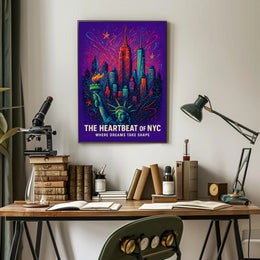 New York City Neon Heartbeat Skyline Poster Modern Wall Art