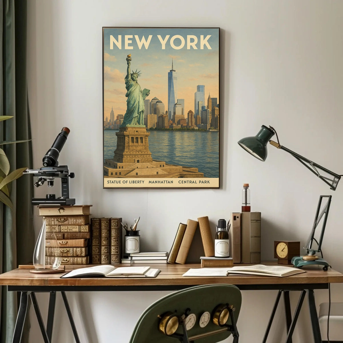New York City Skyline Cityscape Poster Vintage Wall Art