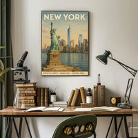 New York City Skyline Cityscape Poster Vintage Wall Art