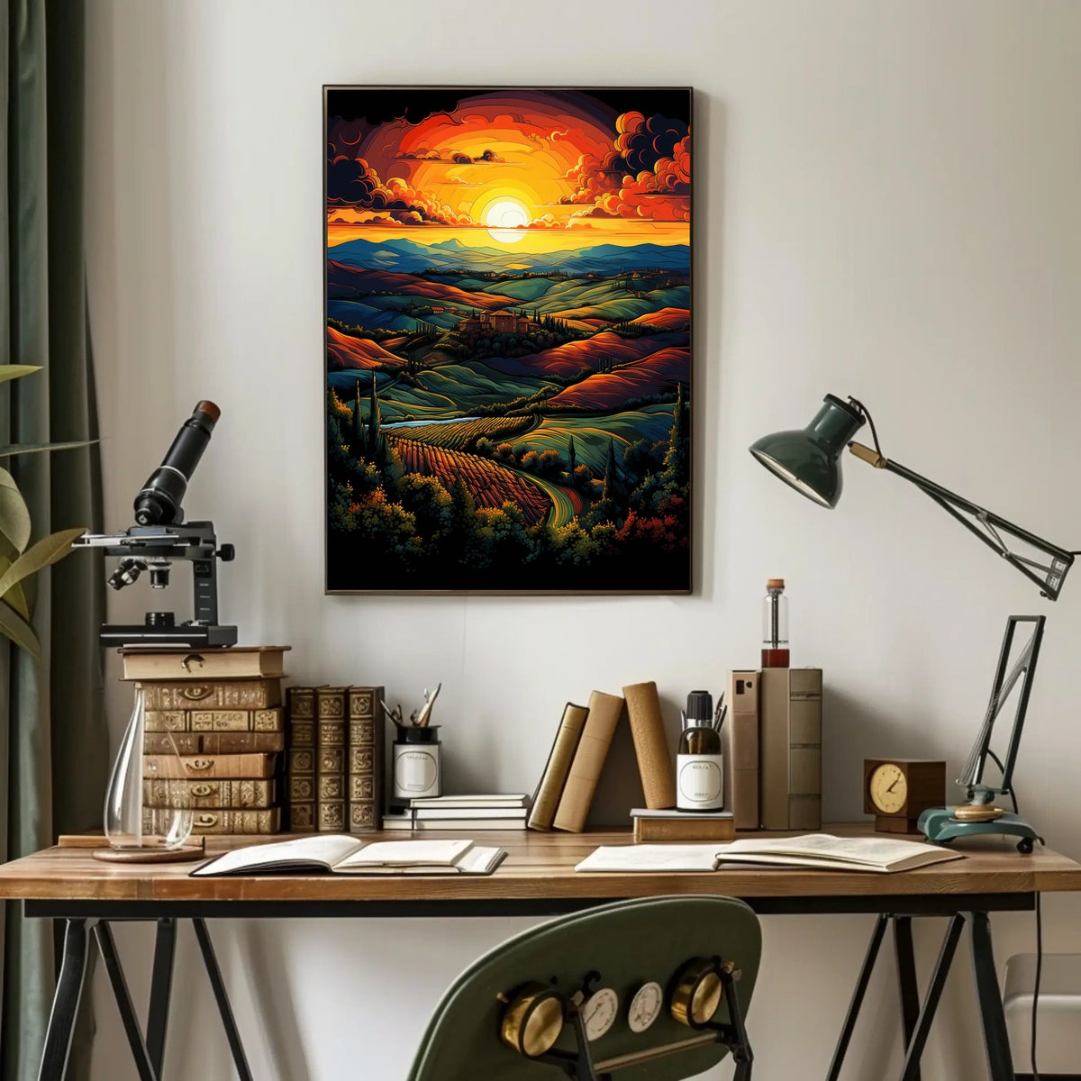 Tuscan Countryside Sunset Scenic Travel Poster