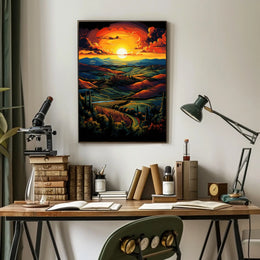 Tuscan Countryside Sunset Scenic Travel Poster