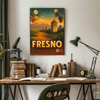 Vintage Fresno Travel Poster: Nostalgic California Vineyard Scenery
