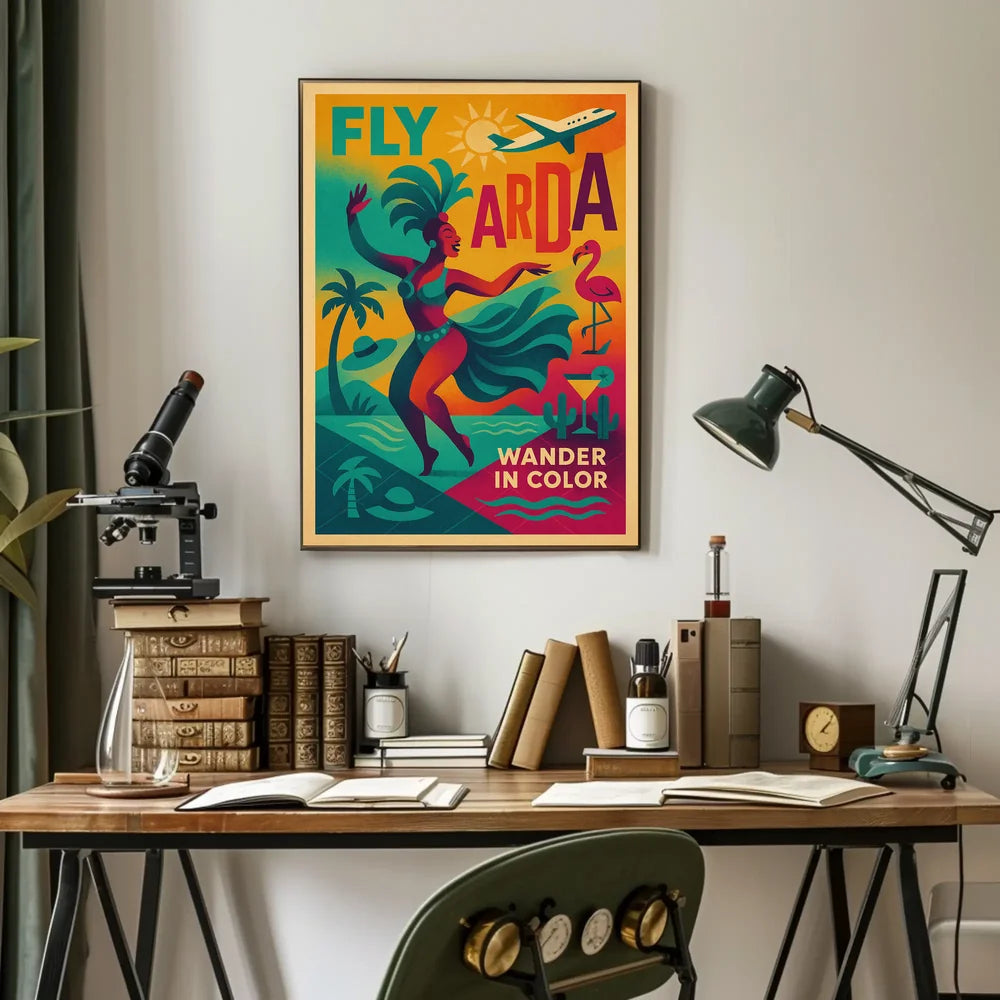 Vibrant Retro Travel Poster Tropical Vacation Escapade PosterGoat