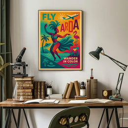 Vibrant Retro Travel Poster Tropical Vacation Escapade PosterGoat