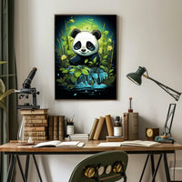 Adorable Panda in Lush Bamboo Forest Poster