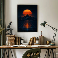 Retrofuturistic Landscape Art with Glowing Sun Futuristic Sci-Fi Poster