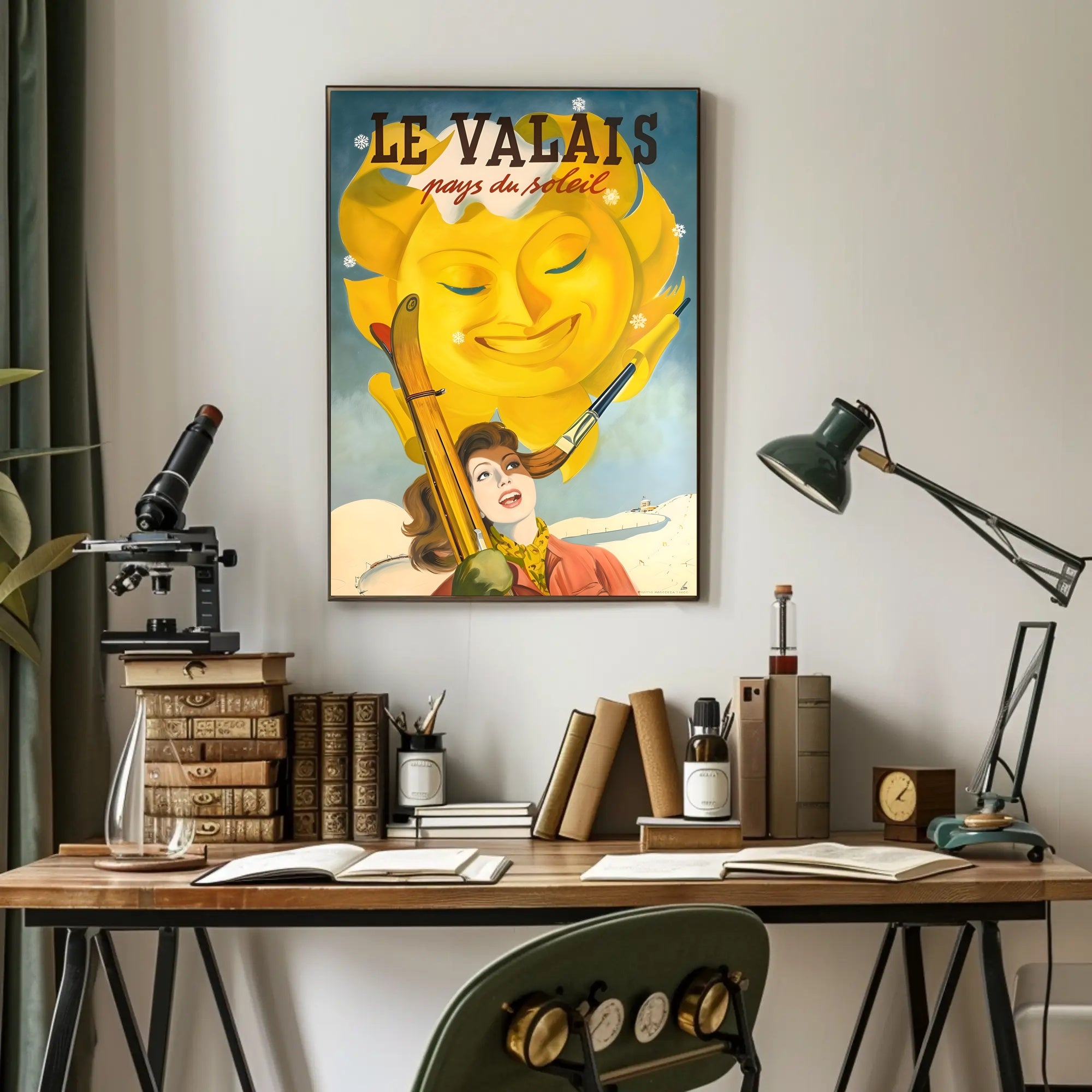 Valais Vintage Skiing Adventure Travel Poster PosterGoat