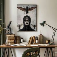 Eerie Gothic Woman with Insects: Artistic Poster PosterGoat