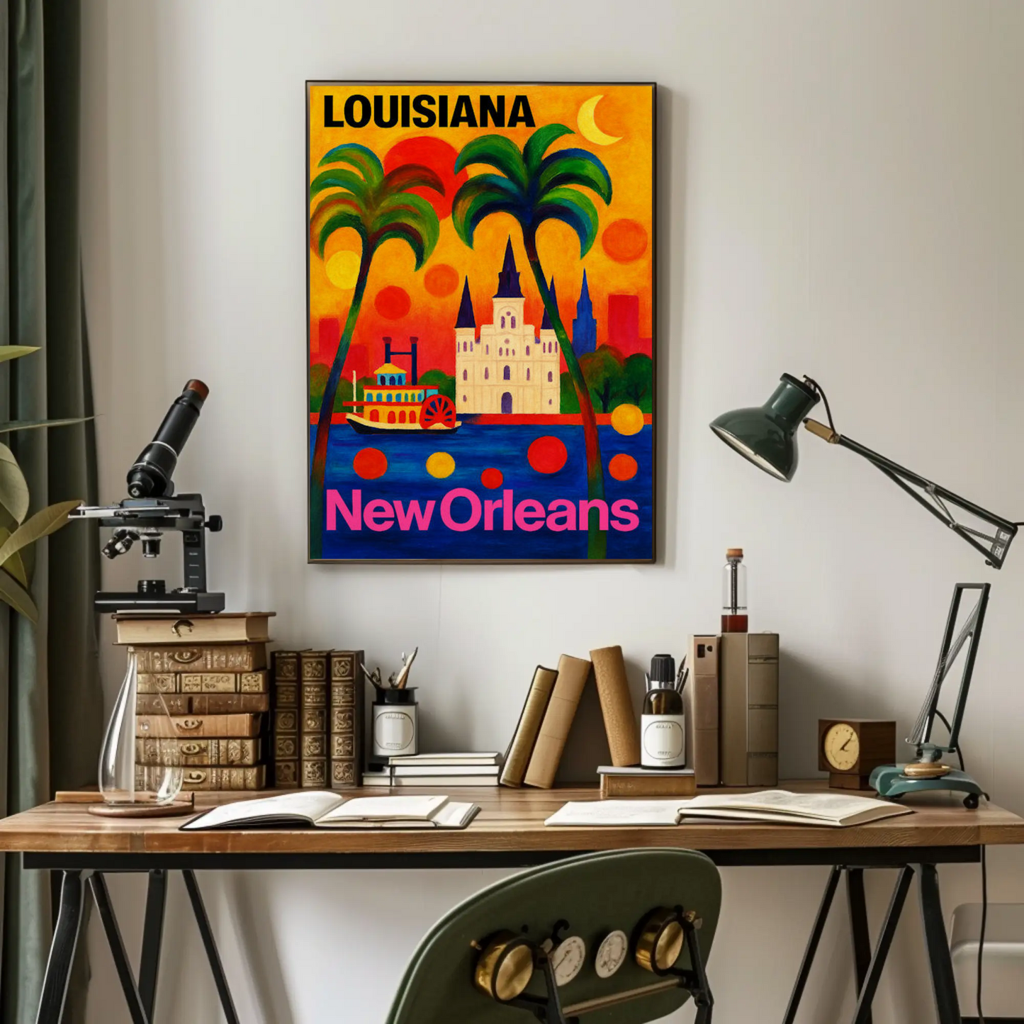 New Orleans Louisiana Steamboat Cathedral Cityscape Travel Poster