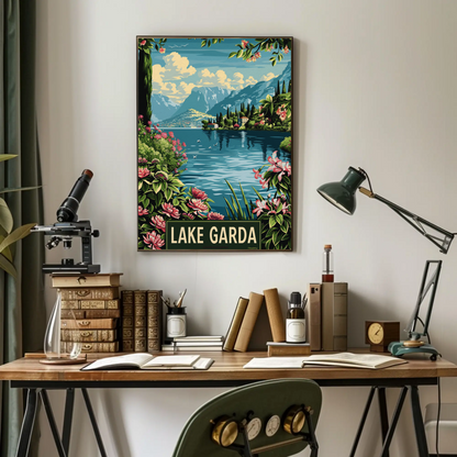 Lake Garda Botanical Shores Mountain View Travel Poster
