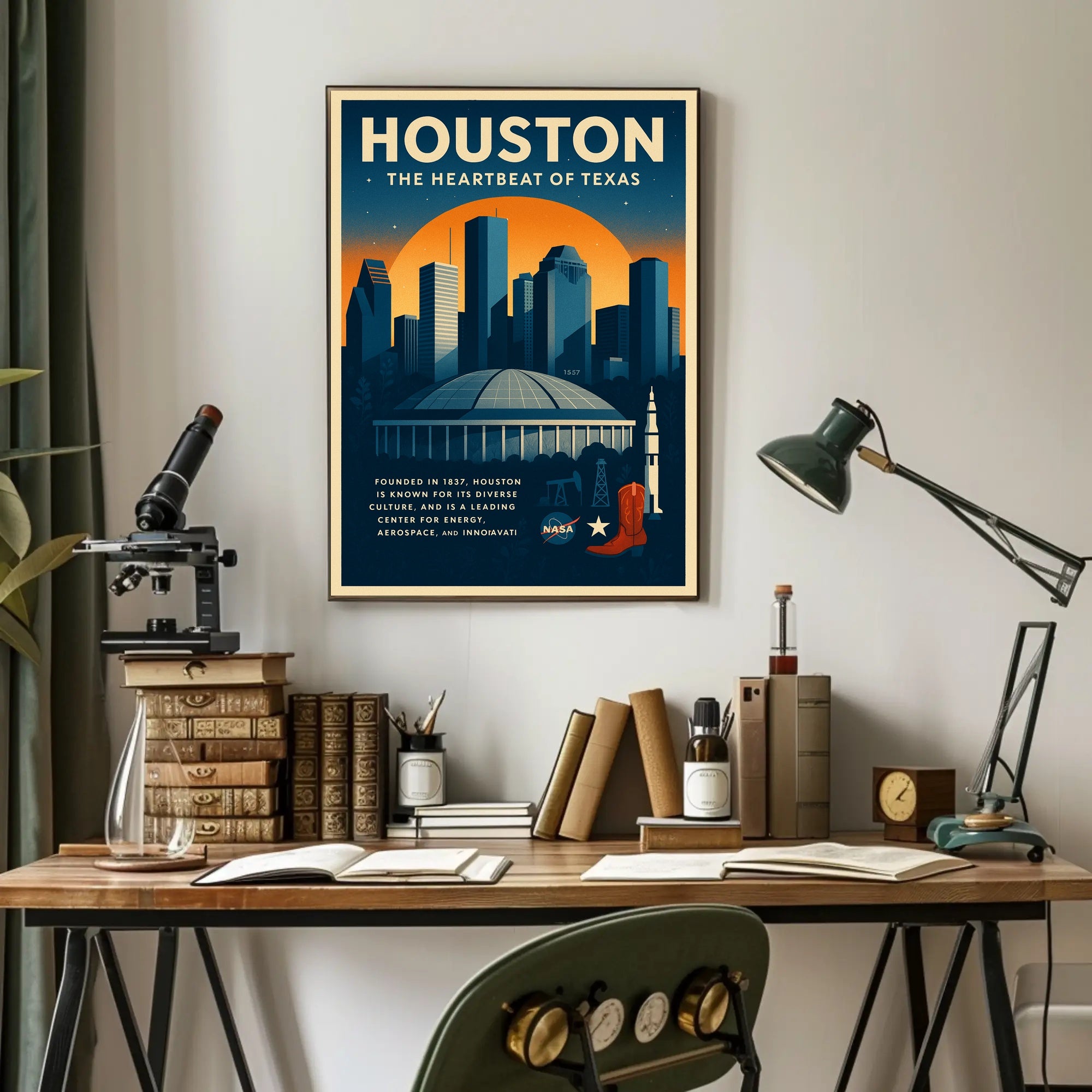 Houston Travel Poster Vintage Wall Art Print
