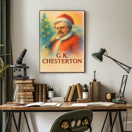Santa Meets Literature: A Whimsical Cultural Heritage Poster